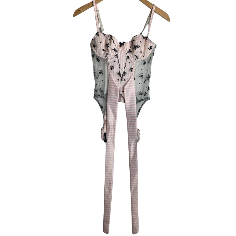 Victoria's Secret Corset Pink/White Black Garter Size 34B - Picture 10 of 11
